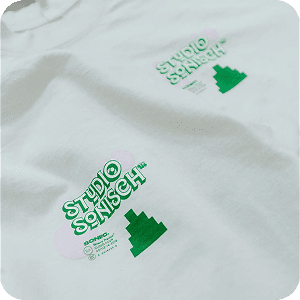 Studio Sonisch One-color green screen print on white t-shirt for Studio Sonisch brand