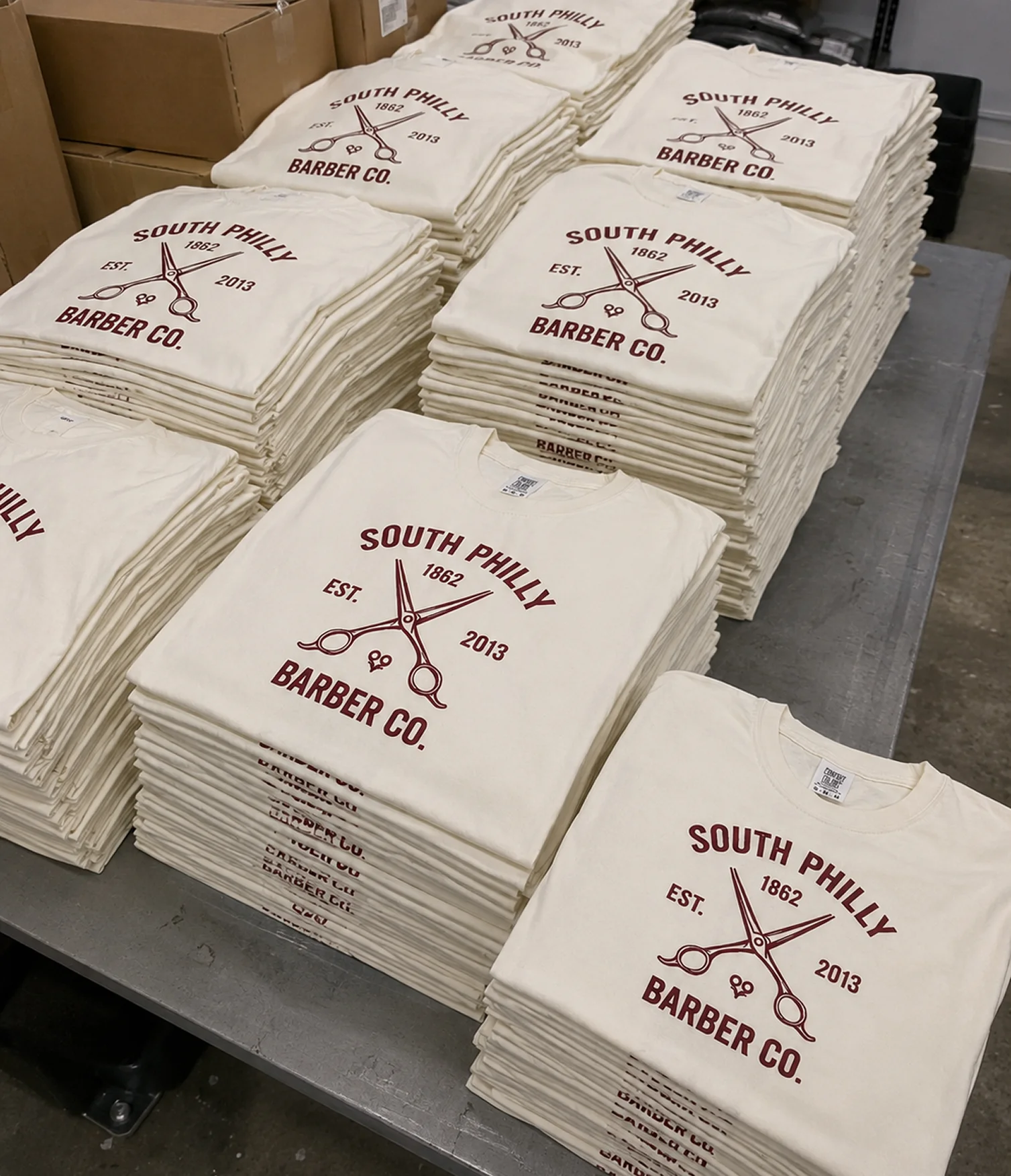 Folded sweatshirts with Liberty Bell design